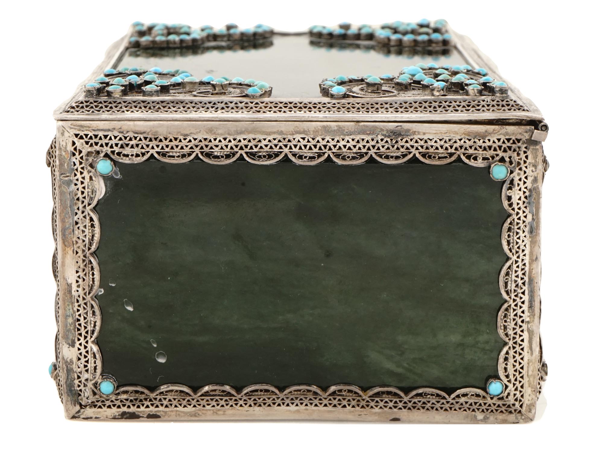 TURQUOISE STONES SILVER AND NEPHRITE TRINKET BOX PIC-2